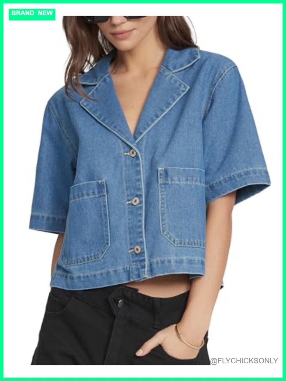 Kedera Cropped Denim Jacket Short Sleeve Boxy Jean Top